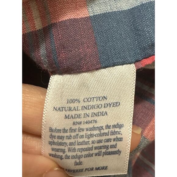 Faherty red blue plaid short sleeves buttoned casual shirt size M - Picture 4 of 8